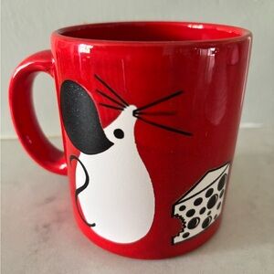 Vintage Waechtersbach Mouse & Cheese Mug Red Black White Embossed West Germany